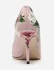 Доставка алмаза без стилевых высоких каблуков грабежа заостренные пальцы пальцы Пейсли Пелли розовые цветы, туфли обувь, свадьба Weddi