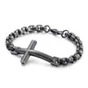 Goud zwart roestvrij staal afgeronde vierkante parel doos ketting schakel armband mannen heren vintage hiphop biker cross armbanden armbanden sieraden