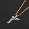 Neue Hip Hop Gold Silber Farbe vergoldet Kupfer Iced Out Mikro gepflastert CZ Gun Anhänger Halskette Männer Charme Schmuck