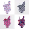 Baby Girls Swimwear One Off Shoulder Kids Swimsuit One Pieces Kids Swimsuits Children Swimming Clothes Summer Kids Clothing 4 Colors DHW2384