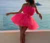 2020 nouvelles robes de bal fuchsia haut bas avec train détachable robe de soirée jupe en tulle à plusieurs niveaux rose vif robes de soirée formelles