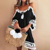 Women White Lace Dress Casual Spaghetti Strap Tassel Patchwork Loose Dress Plus Size XXXL Summer Dress