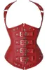 Fashion-Women's BIG PLUS SIZE Sexy Underbust Gothic Buckles Steel Boned PU Leather Look Halterneck Bustier Corset with Studed and Buckle