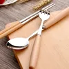 Set di posate in acciaio inossidabile con scatola Manico in legno Forchetta da tavola Cucchiaio da dessert Coltello Cucchiaio Forchette Stoviglie da cucina LX2767