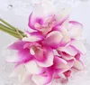 6 huvuden riktig touch cymbidium artificiell orkidé shoot bord dekoration blomma diy bröllop brud handblommor hem dekor blommig wy040