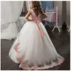 Elegante meninas vestido festa crianças lace longo tule sereia vestido formal crianças vestido de baile