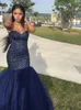 Prachtig sexy Royal Blue Prom -jurken Sweetheart mouwloze hermid moussle sprankelende kralen Formele avondjurk zwarte Gilrs feestjurken