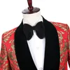 Nieuwe Italiaanse ontwerp 2020 slank rood goud bloemen fluwelen revers tuxedo jurk mannen pakken voor bruiloft bruidegom roken Prom beste man blazer