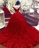 Luxo renda appliqued vestido de baile quinceanera vestido vintage borgonha espaguete doce 16 vestido longo formal festa de formatura vestido de noite bc6898918