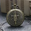 Montre de poche pour hommes en Bronze Antique 3D Cross Design Quartz horloge analogique avec collier pendentif chaîne reloj de bolsillo
