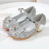 Chaussures plates filles printemps d'été tissu glitter enfants en cuir talons hauts bowknot en strass pendentif Mary Janes pour le mariage 12013097