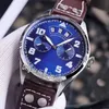 Nouveau Big Pilot Little Prince IW502703 Cadran bleu 7 jours de réserve de marche automatique Montre pour homme Boîtier en acier Bracelet en cuir marron Montres Hel3384