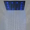 Bagno Sistema doccia nero 16 pollici / 20 pollici Soffitto SPA Soffione a pioggia Soffione a pioggia Pannello Miscelatore termostatico a 3 vie Rubinetti doccia a LED