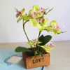 Ogród Sztuczny Drewno Dulka Desktop Craft Mini Jedwab Kwiat Home Decoration Display Office Simulation Bonsai Butterfly Orchid Prezent