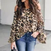 Hot 2019fashion Women Off Shoulder Shirt Leopard Drukowane z długim rękawem Bluzka