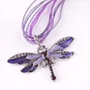 Hot vender 6Colors esmalte Vintage Dragonfly Cristal Colares do Organza Cadeia Colar colares de moda Jóias