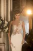 Sexy Wedding Dresses 2020 One Shoulder Illusion Lace Appliques Bridal Gowns Sleeveless Sweep Train Slim Wedding Dress