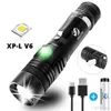 LED Flashlight With XP-L V6 LED lamp beads Waterproof Torch Zoomable 4 lighting modes Multi-function USB charging