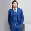 Traje a rayas para hombre 2019 Slim Fit Hombres Trajes para la marca de bodas Azul azul marino Mens Formal Desgaste 3 pieza Traje de negocios Q340