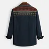 Casual Men's shirts camisa Cool Handsome Ethnic Style Printed Long Sleeve shirt men Turn-down Collar Double Pockets Male Blouse