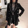 Mode-2019 ny tung lyx rhinestone svart kostym blazer kvinnor höst ytterkläder medium lång diamant kostym jacka coat kvinnlig
