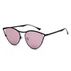 Fashion- Bridge Cat Eye Sunglasses For Women 2018 Brand Metal Round Eyewear Pink Silver Mirror Glasses Female Hollow Shades