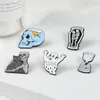 Your Life Hourglass Enamel Pins Ghost Skeleton Fish Tank Skull Badge Brooch Bag Denim Shirt Lapel Pin Gothic Cat Jewelry Gift