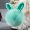 Bil fluffig faux kanin öra päls boll nyckelkedja ringhållare pompom artificiell kanin päls keychain kvinnor bil handväska nyckelring