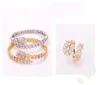 Modemerk Sieraden Sets Dame Messing Ladder Vierkante Diamanten Slangachtige 18K Gouden Bruiloft Verloving Open Armbanden Ringen Se263j