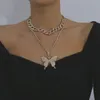 Lyxiga kvinnor halsband isade ut kubanska länkkedjor fjäril hänge kristall strass djur hip hop smycken guldrosa vit k gu6650987