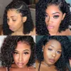 12 "Curto Deep Curly Curly 100% Brazilian Remy Human Hean Wigs para Mulheres Negras Natural Curls Peruca com Bangs 130% HD Invisibble Lace Front 13x4