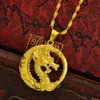 Pendentif Dragon Volant Dominateur Cercle 18K Or Jaune Rempli Femmes Hommes Pendentif Collier Chaîne Style Classique Présent