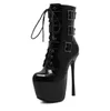 Hot Sale-16cm Schwarz Glanz Patent PU-Leder Buckle Lace Up Knight Boots Frauen Ultra High Heels Desigener Schuhe Größe 34 bis 40