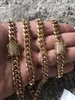 12mm 14mm Mens Cuban Miami Link Armband Chain Set Rhinestone Clasp Rostfritt stål Guld Hip Hop -halsbandskedja smycken Set305k