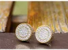 12mm Iced Out Bling CZ Okrągłe Kolczyk Złoto Silver Color Plated Stud Kolczyki Wkrętka Moda Hip Hop Biżuteria