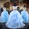 ライトスカイブルーウエディングドレスショルダーキャップスリーブティアスカート2個ドレスパーティーイブニングウェアチュールレースホームカミングドレス
