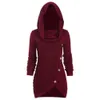 Women Autumn Cowl Neck Cable Knit Tunic Knitwear Button Hooded Sweater Ladies Long Tops Daily Pullovers