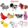 10 pz Walking Farm Animals Foil Balloons Maiale/cane/gatto/pecora/scuro/mucca/cavallo/pollo/coniglio Di Natale Decorazione Festa di Compleanno Giocattolo