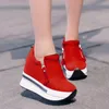 Hot Sale-2019 New Women Wedge Platform Shoes 7.5CM High Heel Zipper Casual Red Breathable Height Increaseing Canvas Shoes Woman Sneakers