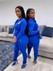 Мода Женщины Tracksuit сплошной цвет с длинным рукавом на молнии с капюшоном толстовки верхнего качества Топы + штаны Две пьесы Set Осень Sportwear Clothings