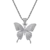 Iced Out Animal Pink Cubic Zircon Butterfly Hängsmycke Halsband med Tennis Chain Gold Silver Rosegold Hiphop Rock Smycken