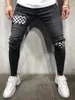 Mens Rasgado Side Stripe Jeans Skinny Designer de Moda Hi-Street Afligido Denim Basculadores Joelho Buracos Lavado Destruído Slim Fit Calças NK50