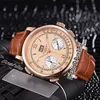 NY GIG DAGE DATOGRAPH 403 041 Automatisk herrklocka Rose Gold Gold Dial Silver Subdial DayDate Big Calender Watches Leather Pureti179d