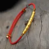 Tibetan Buddhism 990 Silver Sterling Six Words Bracelet Lucky Red Wax String Handmade Amulet Jewelry MX190727