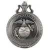 Rétro Gris United States Marine Corps Logo Symbolique Quartz Montre De Poche Collier Pendentif Chaîne FOB Horloge Art Collectibles