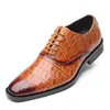 Spring Autumn Men Formal Dress Shoes Office Brown Red Alligator PU Leather Lace Up Wedding Shoes