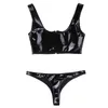 Dames Latex Lingerie Pak Wetlook Lakleer Rits Bikini Lingerie Set Mouwloze Crop Top met Mini Slips Ondergoed300L