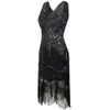 Kvinnor Party Robe Femme 1920s Stor Gatsby Flapper Sequin Fringe Midi Vestido Sommar Art Deco Retro Svart Klänning Q190417