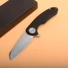 1pcs kullager Flipper Folding Kniv D2 Stone Wash Finish Black Black G10 Hantera EDC Pocket Presentknivar H001