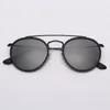 Hervorragende Qualität, modische Sonnenbrille, Metall, runde Glaslinse, 51 mm, Doppelsteg-Sonnenbrille, Modell Damen Herren, UV400-Schutz, Sonnenbrille mit schwarzem Rainess-Verbot IC31